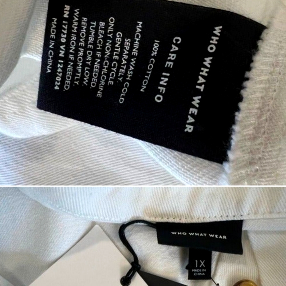 WHO WHAT WEAR White Denim Button Down Puff Sleeve Belted Mini Dress Size 1X - Picture 4 of 4